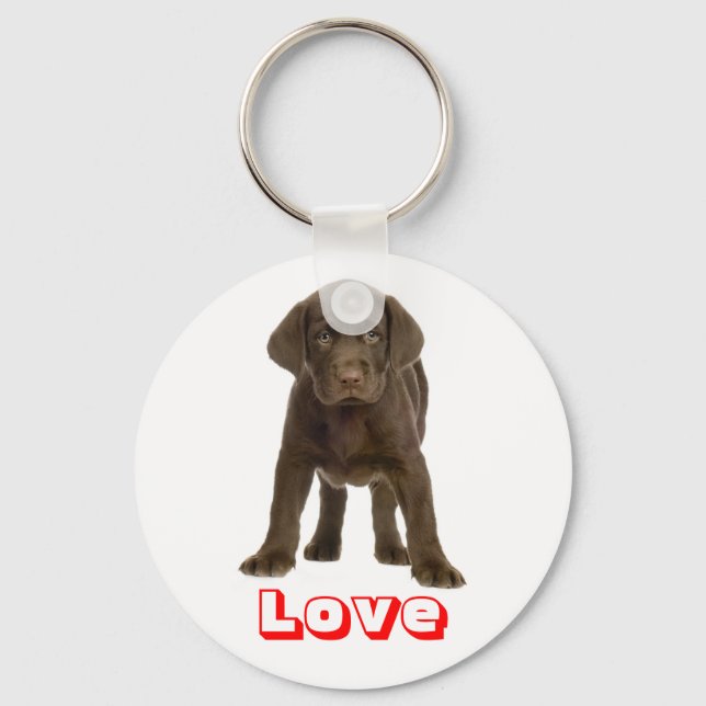 Kärlek Chocolate Labrador Retriever Puppy Keychain Nyckelring (Framsida)