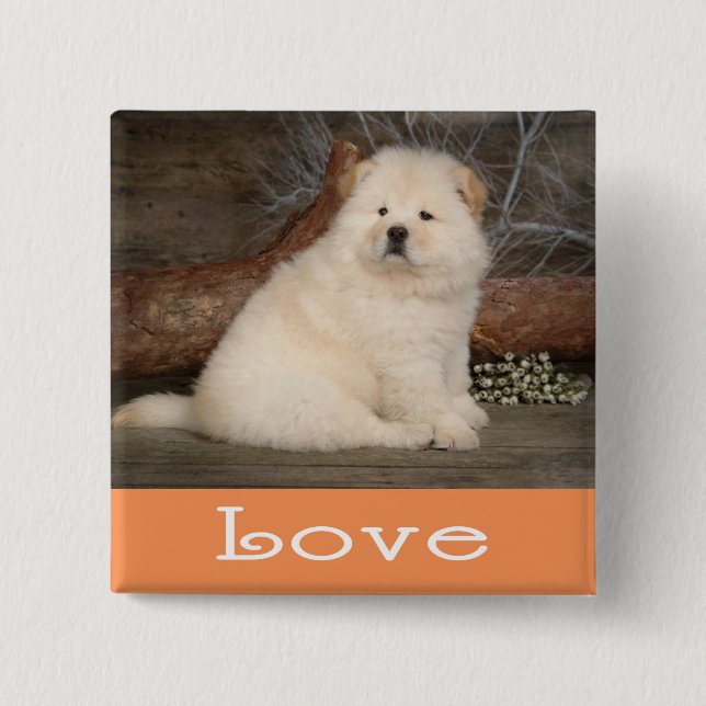 Kärlek Chow Chow Valp Hund Knapp Pin (Framsida)