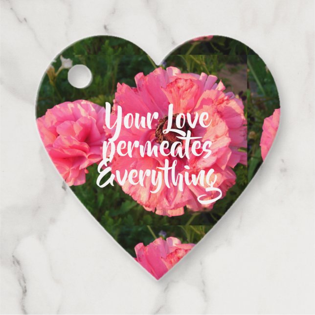 Kärlek-citattecken, Rosa, Blommigt, underhjärta Gåvor Etiketter (Framsida)