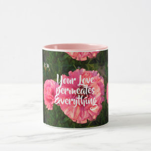 Kärlek-citattecken, Rosa, Blommigt, underhjärta Mugg