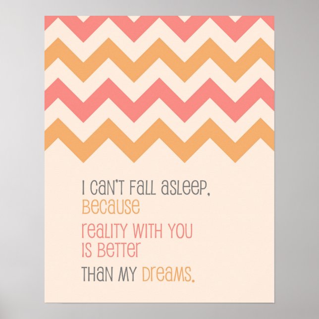Kärlek-citatteckenutskrift Chevron mönster coral Poster (Framsidan)