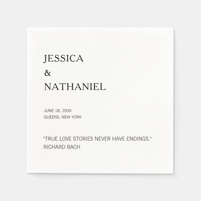 Kärlek citerar Modern Black and White Bröllop Pappersservett (Framsidan)