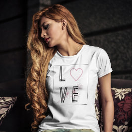 Kärlek citerar svart typografi och rosa hjärtblomm t shirt