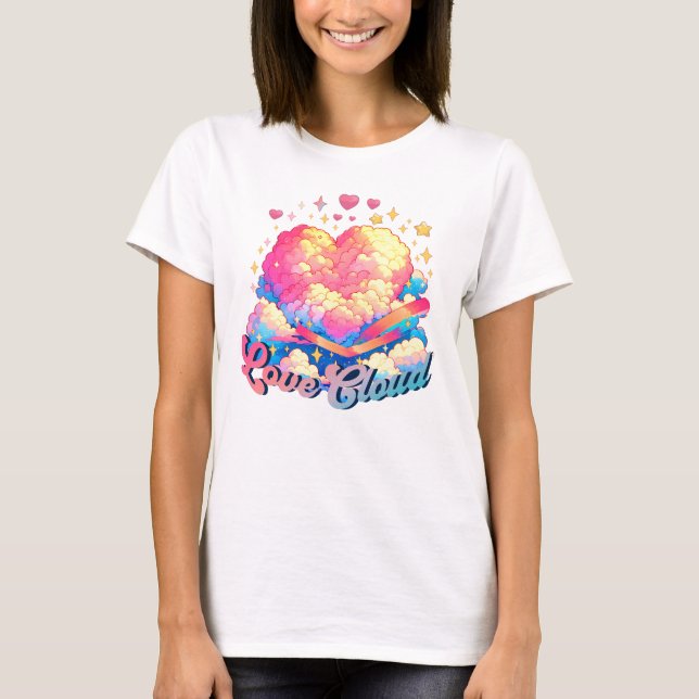 Kärlek Cloud - Whimsical Heart and Cloud Design T Shirt (Framsida)