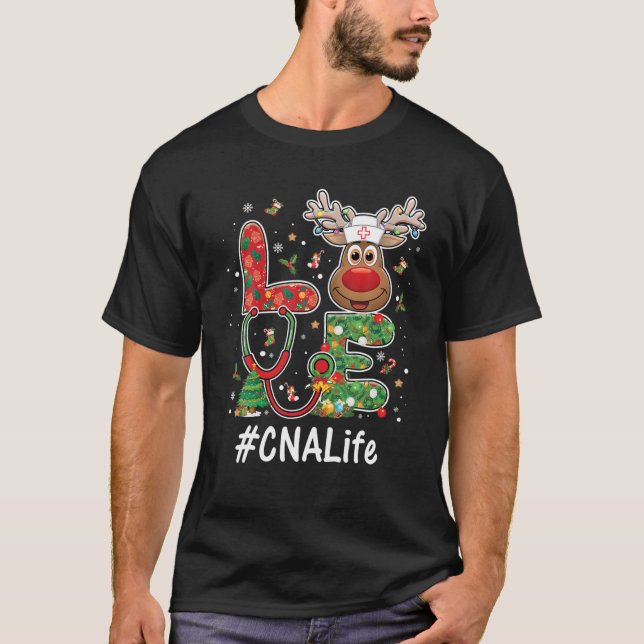 Kärlek CNA Life Reindeer Stethoscope jul Nursi T Shirt (Framsida)