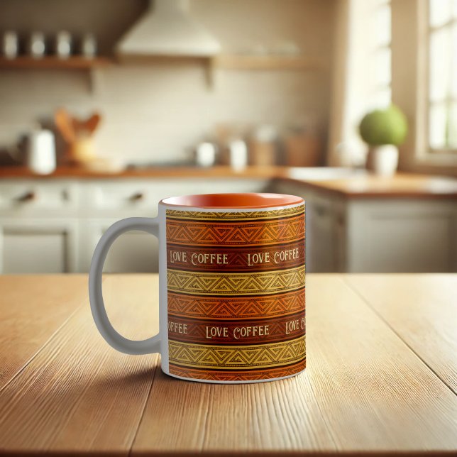 Kärlek Coffee Autumnal Earthy Brown Orange & Gult Två-Tonad Mugg (Skapare uppladdad)