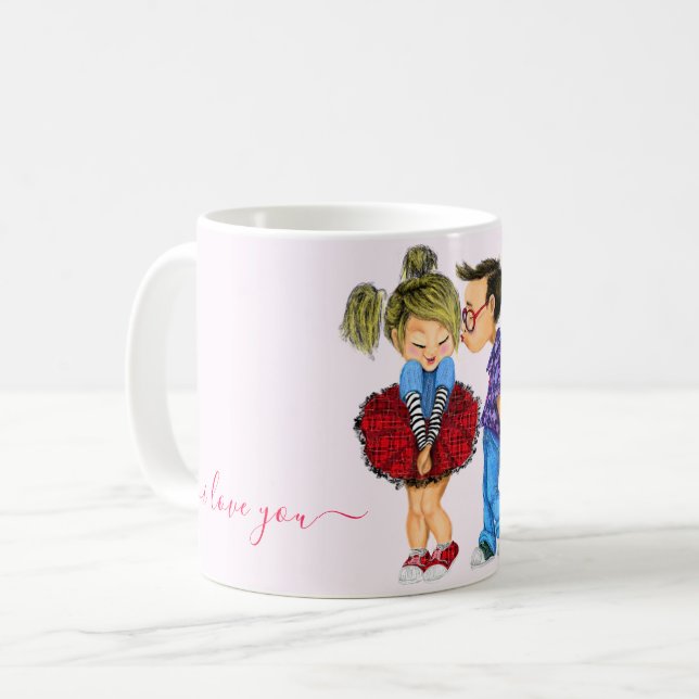 Kärlek Coffee Mugg Gift - Kiss - I Kärlek You (Framsida vänster)