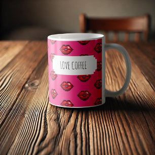 Kärlek Coffee Red Läppar Valentiness Kisses Mönste Kaffemugg