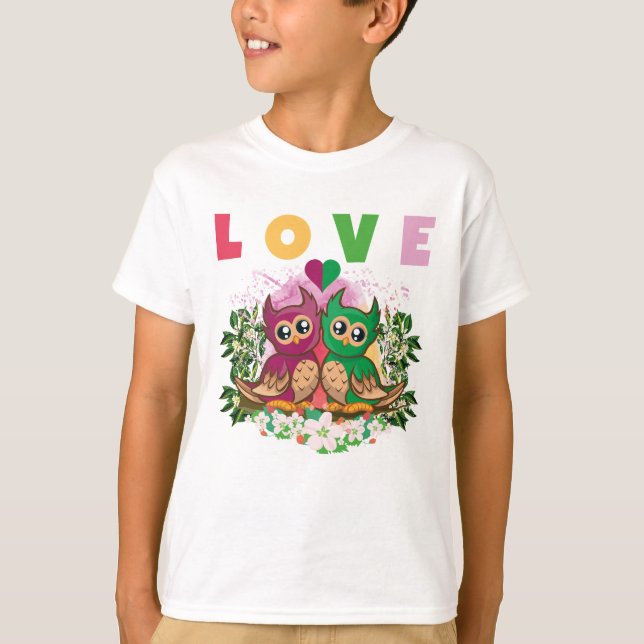 KÄRLEK COLORFUL LOVELY CUTE ADORABLE UGGLA T SHIRT (Framsida)