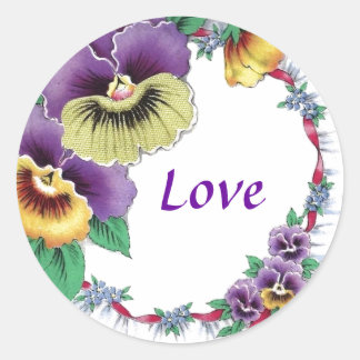 Kärlek Colorful Vintage Blommigt Pansy Round Stick Runt Klistermärke