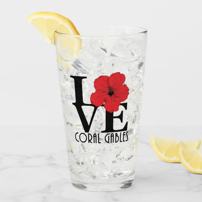 KÄRLEK Coral Gables Red Hibiscus 11oz Glaskopp (Framsida Ice)
