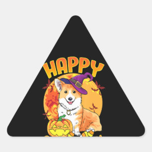 Kärlek Corgi Hund Halloween Candy Pumpkin Cute Fun Triangelformat Klistermärke