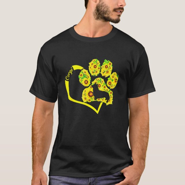 Kärlek Corgi Tass Solros Kostym T Shirt (Framsida)