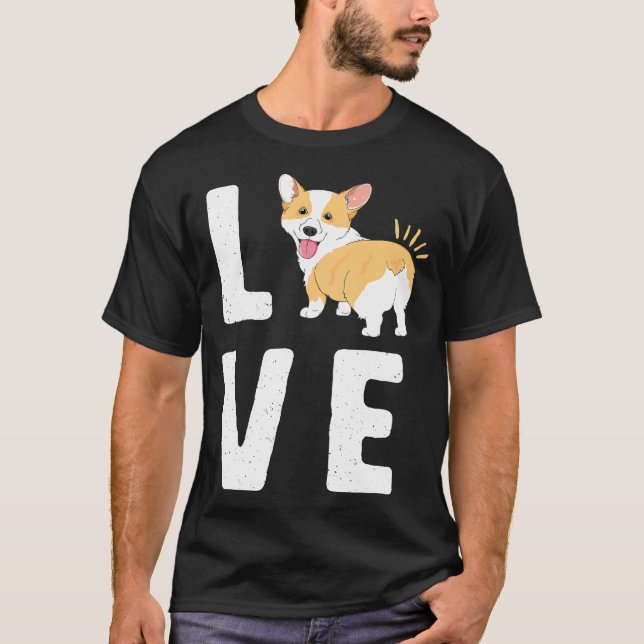 Kärlek Corgis Heart Welsh Puppy Hund Sitter T Shirt (Framsida)