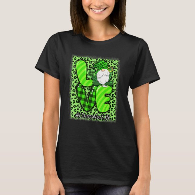 Kärlek Counselor Life Leopard Shamrock Gnome St Pa T Shirt (Framsida)