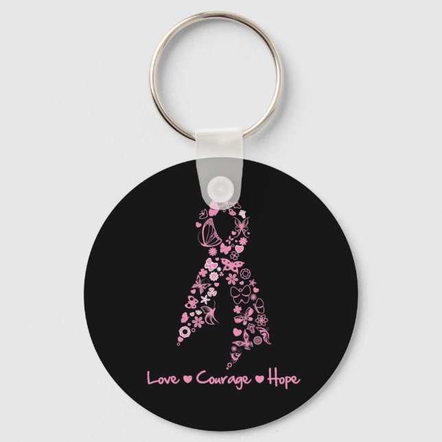 Kärlek Courage Hope Butterfly - Breast Cancer 2 Nyckelring (Framsida)