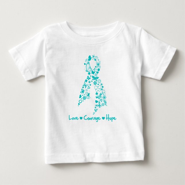 Kärlek Courage Hope Butterfly - Ovarian Cancer T-shirt (Framsida)