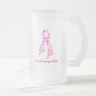 Kärlek Courage Hope Butterfly Ribbon - Breast Canc Frostat Ölglas