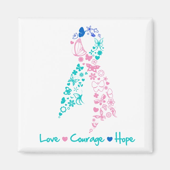 Kärlek Courage Hope Butterfly - Thyroid Cancer Magnet (Framsidan)