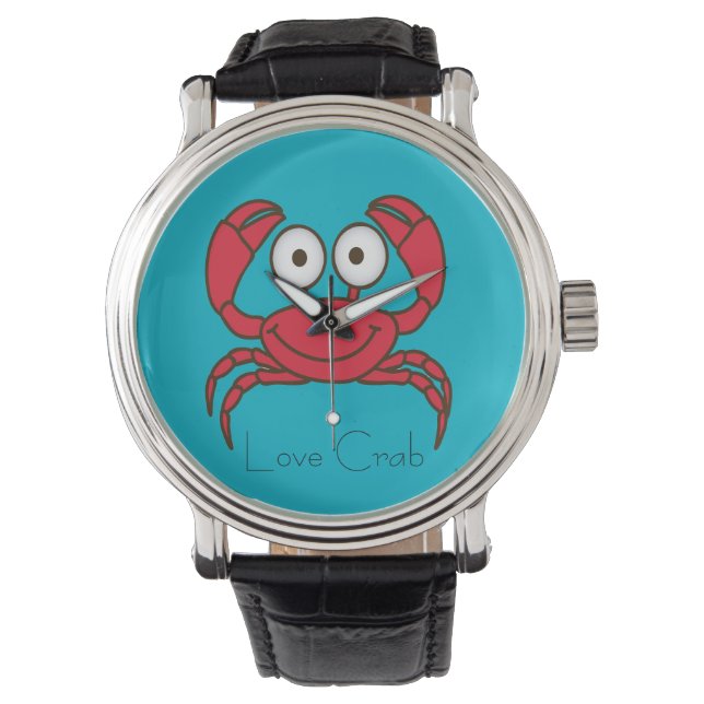 Kärlek Crab Watch Vintage Leather Strap Black Armbandsur (Framsida)