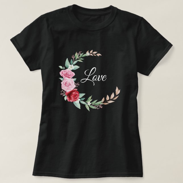 Kärlek Crescent Ro och Löv T Shirt (Design framsida)