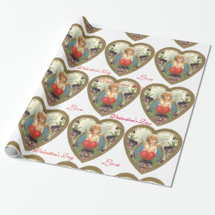 KÄRLEK CUPID MED HJÄRT OCH PANSIES Valentindag Presentpapper