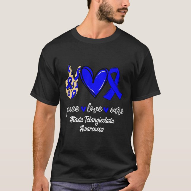 Kärlek Cure Ataxi Telangiectasia Blue Ribbon Aware T Shirt (Framsida)