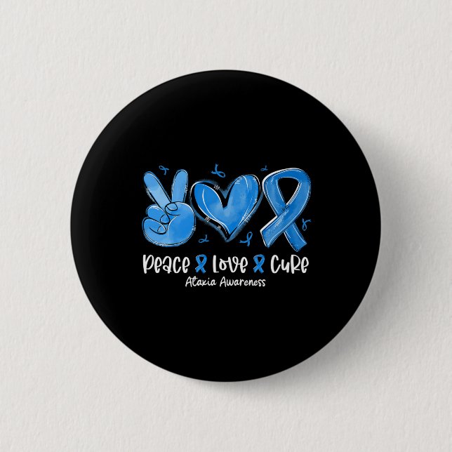 Kärlek Cure Blue Ribbon Ataxi Awareness Knapp (Framsida)