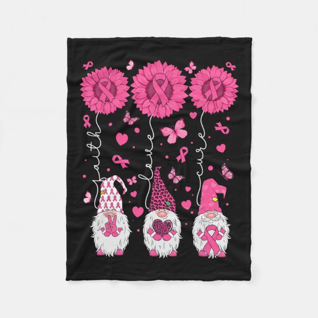 Kärlek Cure Gnomes Solros Breast Cancer Awareness Fleecefilt (Framsidan)