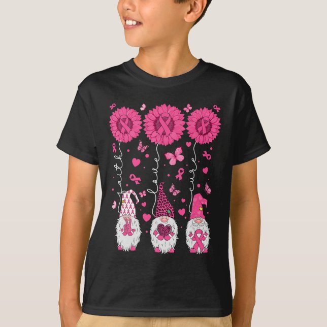Kärlek Cure Gnomes Solros Breast Cancer Awareness T Shirt (Framsida)