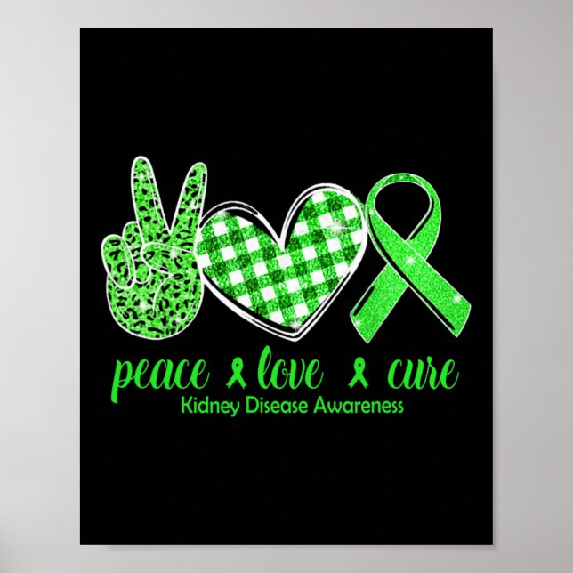 Kärlek Cure Grönt Ribbon Kidney Disease Awareness Poster (Framsidan)