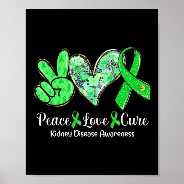 Kärlek Cure Grönt Ribbon Kidney Disease Awareness  Poster (Framsidan)