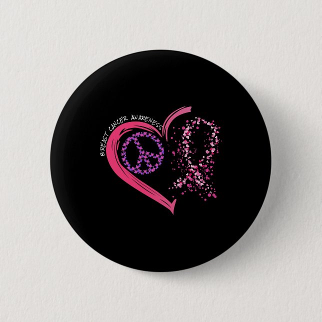 Kärlek Cure Hearted Rosa Ribbon Breast Cancer Awar Knapp (Framsida)