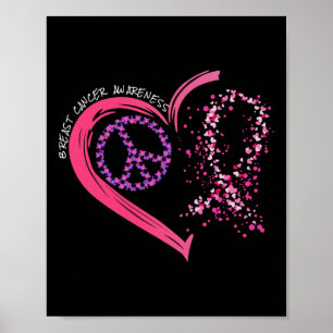 Kärlek Cure Hearted Rosa Ribbon Breast Cancer Awar Poster