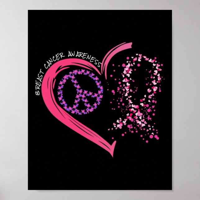 Kärlek Cure Hearted Rosa Ribbon Breast Cancer Awar Poster (Framsidan)