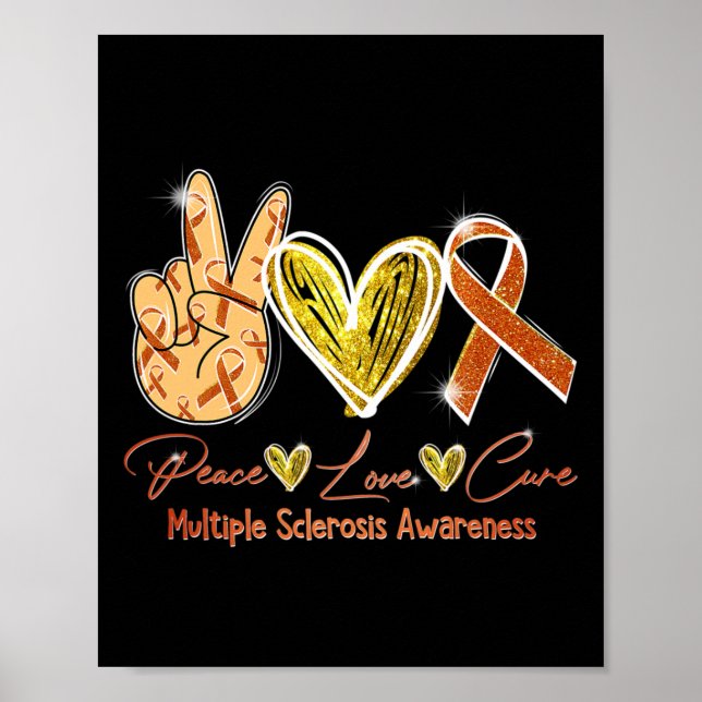 Kärlek Cure Många Sclerosis Awareness Orange Ribb Poster (Framsidan)