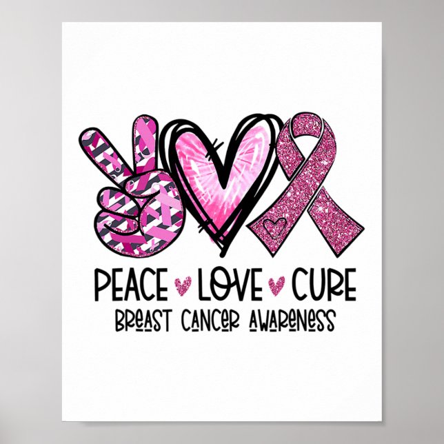 Kärlek Cure Rosa Ribbon Cancer Breast Awareness 1 Poster (Framsidan)