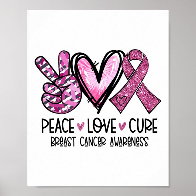 Kärlek Cure Rosa Ribbon Cancer Breast Awareness Poster (Framsidan)