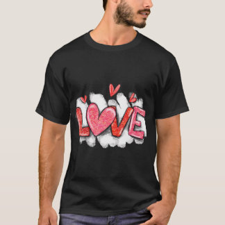Kärlek Cursive Heart Valentine Day Shirt Cute Grap T