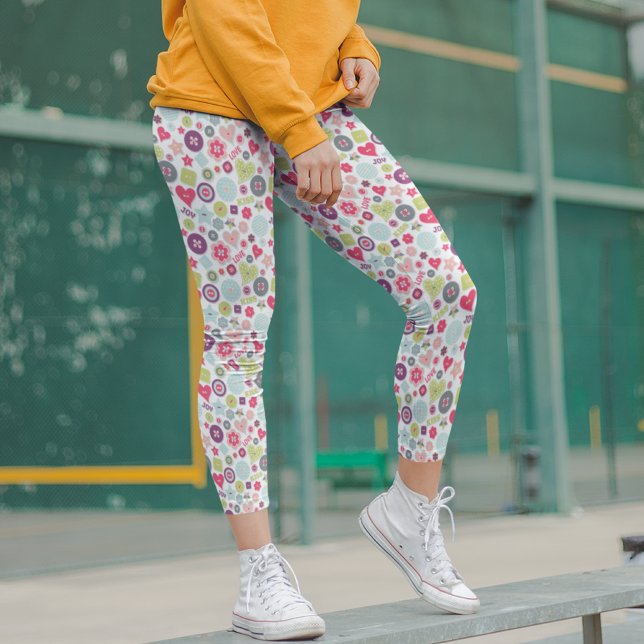 Kärlek Cute Colorful Heart Buttons Valentine Day Leggings (Skapare uppladdad)