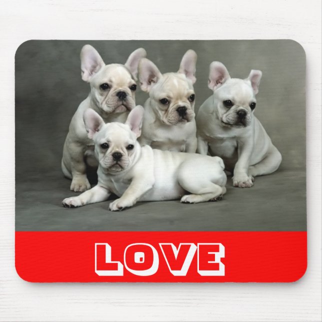 Kärlek Cute Fransk Bulldog Puppy Hund Mousepad Musmatta (Framsidan)