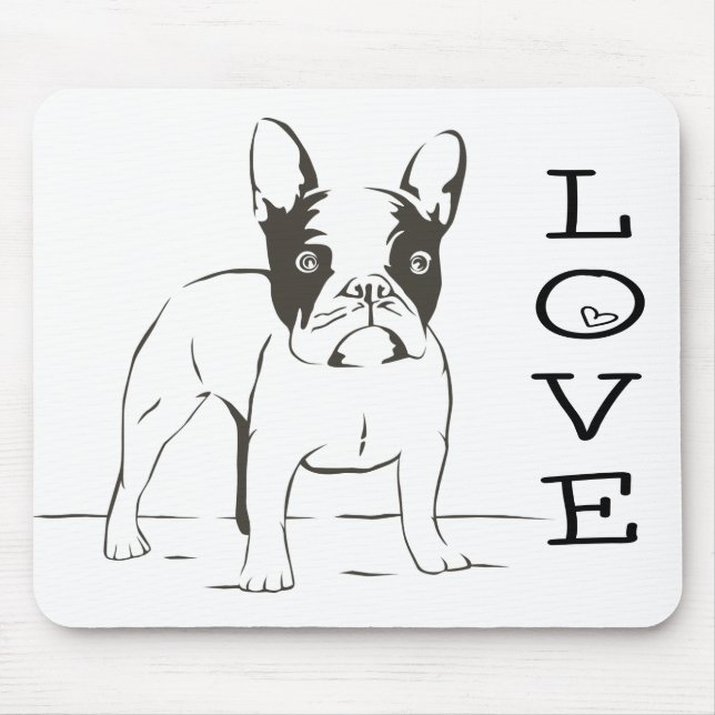 Kärlek Cute Fransk Bulldog Puppy Hund Mousepad Musmatta (Framsidan)