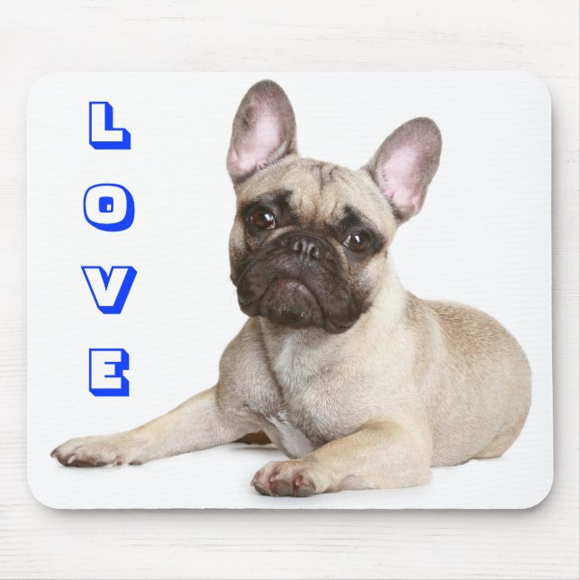 Kärlek Cute Fransk Bulldog Puppy Hund Mousepad Musmatta (Framsidan)