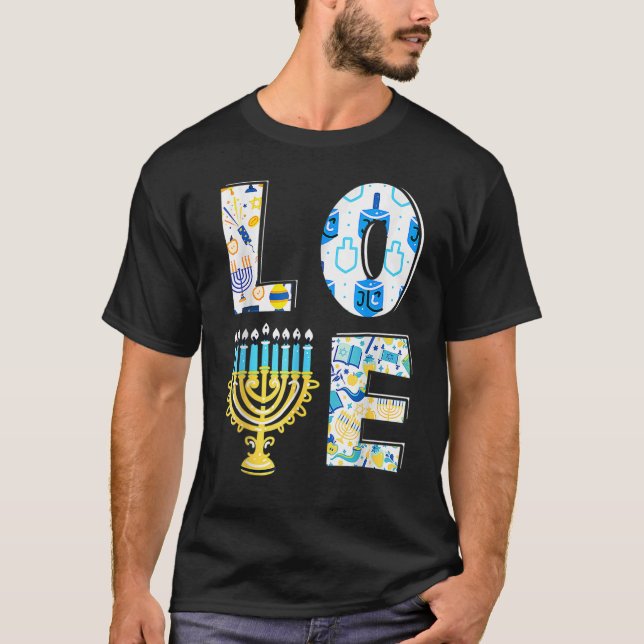 Kärlek Cute Hanukkah Chanukah Menorah Pajama Match T Shirt (Framsida)