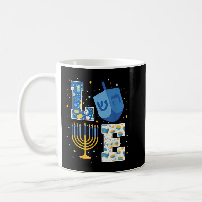 KÄRLEK Cute Hanukkah Dekorations Dreidel Menorah C Kaffemugg (Vänster)