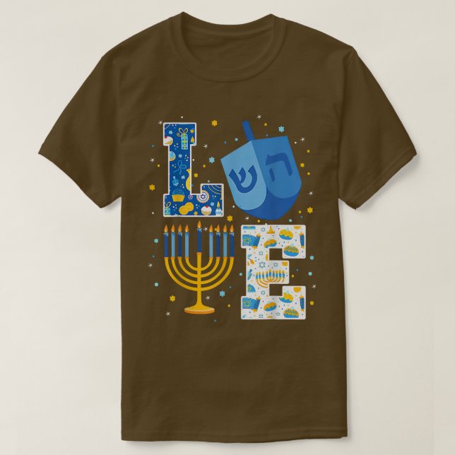 KÄRLEK Cute Hanukkah Dekorations Dreidel Menorah C T Shirt (Design framsida)