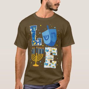 KÄRLEK Cute Hanukkah Dekorations Dreidel Menorah C T Shirt