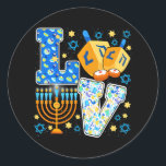 KÄRLEK Cute Hanukkah Dekorations Dreidel Menorah Runt Klistermärke<br><div class="desc">KÄRLEK Cute Hanukkah Dekorations Dreidel Menorah</div>