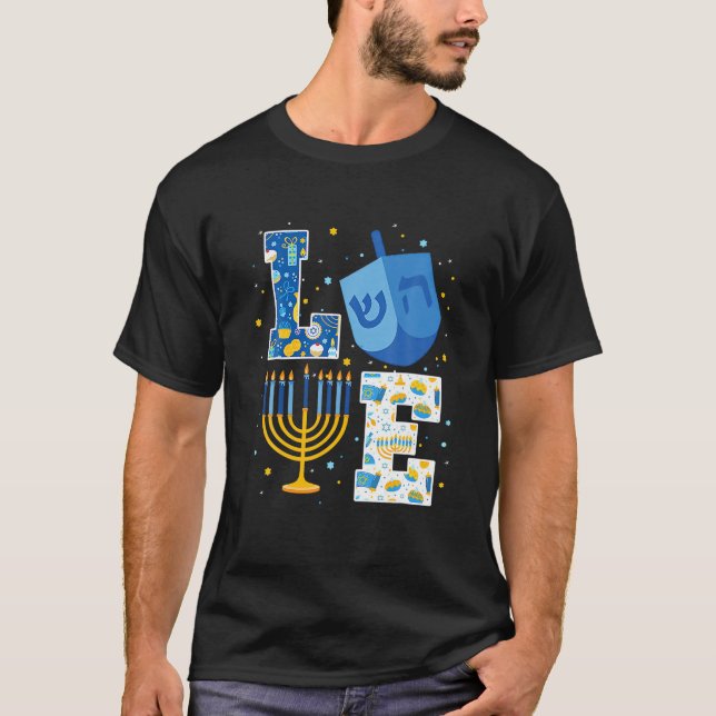 KÄRLEK Cute Hanukkah Dekorations Dreidel T Shirt (Framsida)
