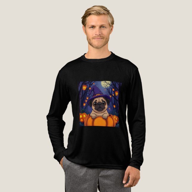 Kärlek Cute Pugs? Knuffa in i Halloween Pumpkin! T Shirt (Hel framsida)